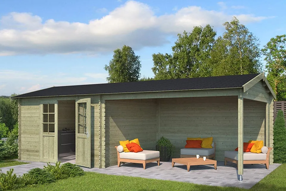Outdoor Life Products | Tuinhuis met Overkapping Madita 710 x 330 | Gempregneerd | Olijfgroen
