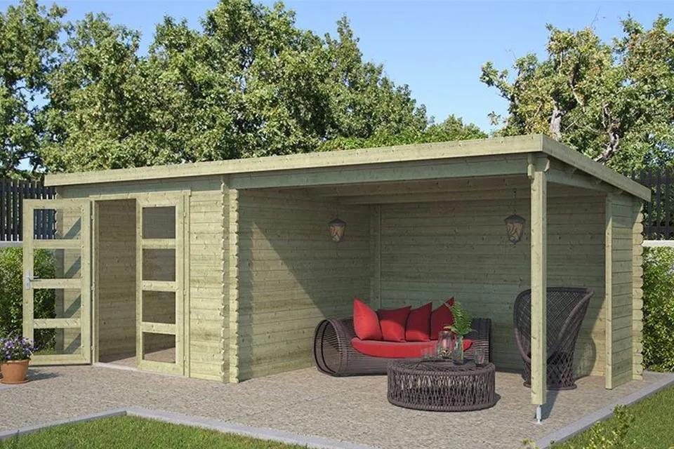Outdoor Life Products | Tuinhuis met Overkapping Manuel 600 x 275 | Geimpregneerd | Olijfgroen