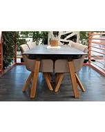Fonteyn | Tuintafel Aluminium 240 x 100 cm met Teak Poten | Keramisch Blad