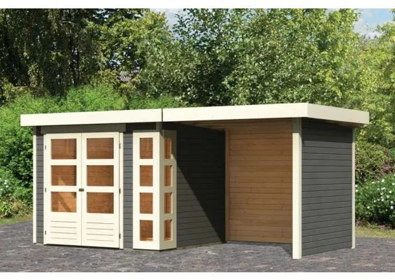 Woodfeeling | Tuinhuis Kerko 3 met Overkapping 2,4, Zij- en Achterwand | Terragrijs