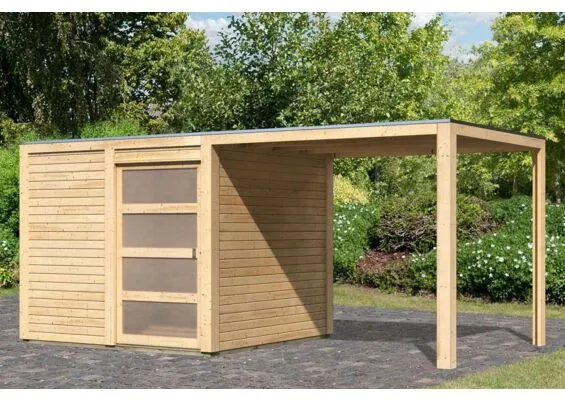 Karibu | Tuinhuis Qubic 1 met Overkapping | Onbehandeld