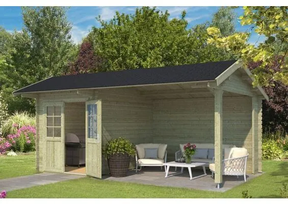 Outdoor Life Products | Tuinhuis met Overkapping Kenzo 540 x 300 | Geïmpregneerd | Olijfgroen