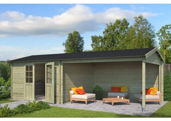 Outdoor Life Products | Tuinhuis met Overkapping Madita 710 x 330 | Geïmpregneerd | Olijfgroen