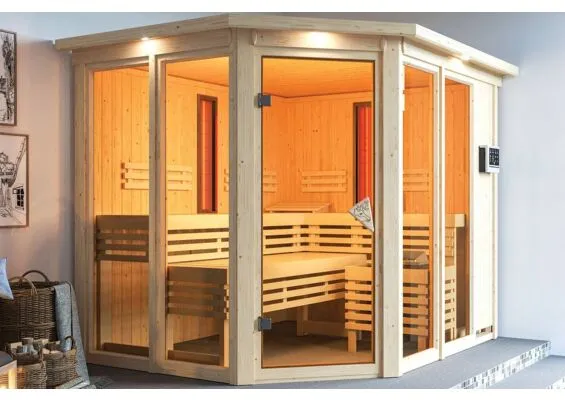 Karibu | Sauna Ava met Dakkraag | Biokachel 9 kW Externe Bediening