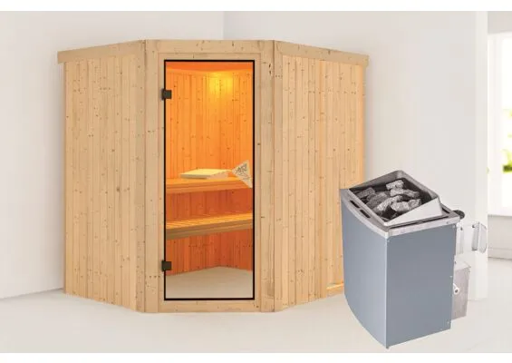 Karibu | Sauna Siirin | Bronzeglas | Kachel 4,5 kW Geïntegreerde Bediening