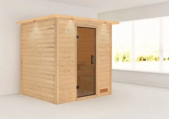 Woodfeeling | Sauna Anja met Dakkraag | Antracietglas Woodfeeling | Sauna Anja met Dakkraag | Antracietglas