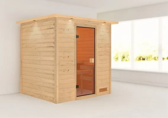 Woodfeeling | Sauna Anja met Dakkraag | Bronzeglas Woodfeeling | Sauna Anja met Dakkraag | Bronzeglas