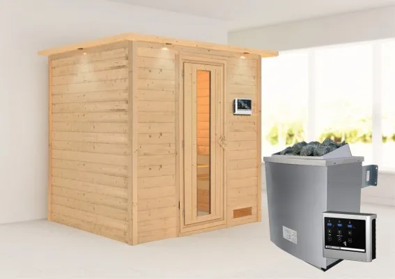 Woodfeeling | Sauna Anja met Dakkraag | Energiesparend | Kachel 4,5 kW Externe Bediening Woodfeeling | Sauna Anja met Dakkraag | Energiesparend | Kachel 4,5 kW Externe Bediening
