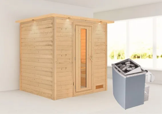Woodfeeling | Sauna Anja met Dakkraag | Energiesparend | Kachel 4,5 kW Geïntegreerde Bediening Woodfeeling | Sauna Anja met Dakkraag | Energiesparend | Kachel 4,5 kW Geïntegreerde Bediening