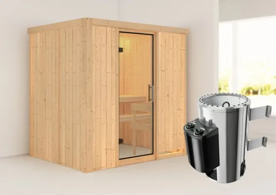 Karibu | Sauna Fanja | Helderglas | Kachel 3,6 kW Geïntegreerde Bediening Karibu | Sauna Fanja | Helderglas | Kachel 3,6 kW Geïntegreerde Bediening