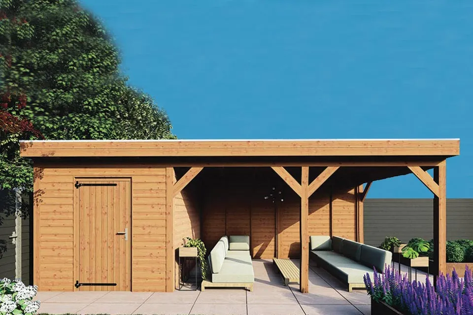Fonteyn | Tuinhuis met Overkapping Traditioneel 7300 x 3300 | Onbehandelde Douglas Wanden Fonteyn | Tuinhuis met Overkapping Traditioneel 7300 x 3300 | Onbehandelde Douglas Wanden