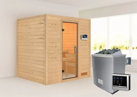 Woodfeeling | Sauna Anja | Helderglas | Kachel 4,5 kW Externe Bediening Woodfeeling | Sauna Anja | Helderglas | Kachel 4,5 kW Externe Bediening