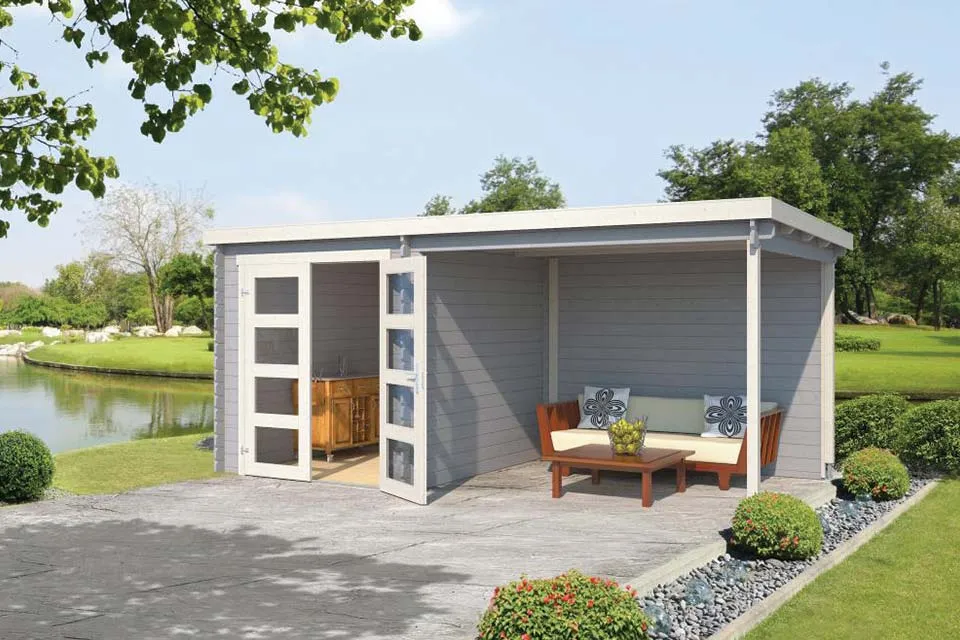 Outdoor Life Products | Tuinhuis met Overkapping Helena 472 x 230 | Gecoat | Platinum Grey-Wit Outdoor Life Products | Tuinhuis met Overkapping Helena 472 x 230 | Gecoat | Platinum Grey-Wit