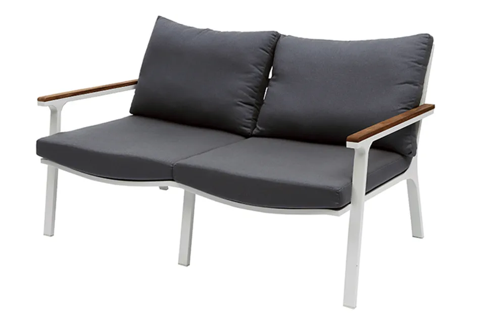 Loungebank 2 Zit Klara - Wit met Teak Armleuning - Fonteyn Collectie Loungebank 2 Zit Klara - Wit met Teak Armleuning - Fonteyn Collectie