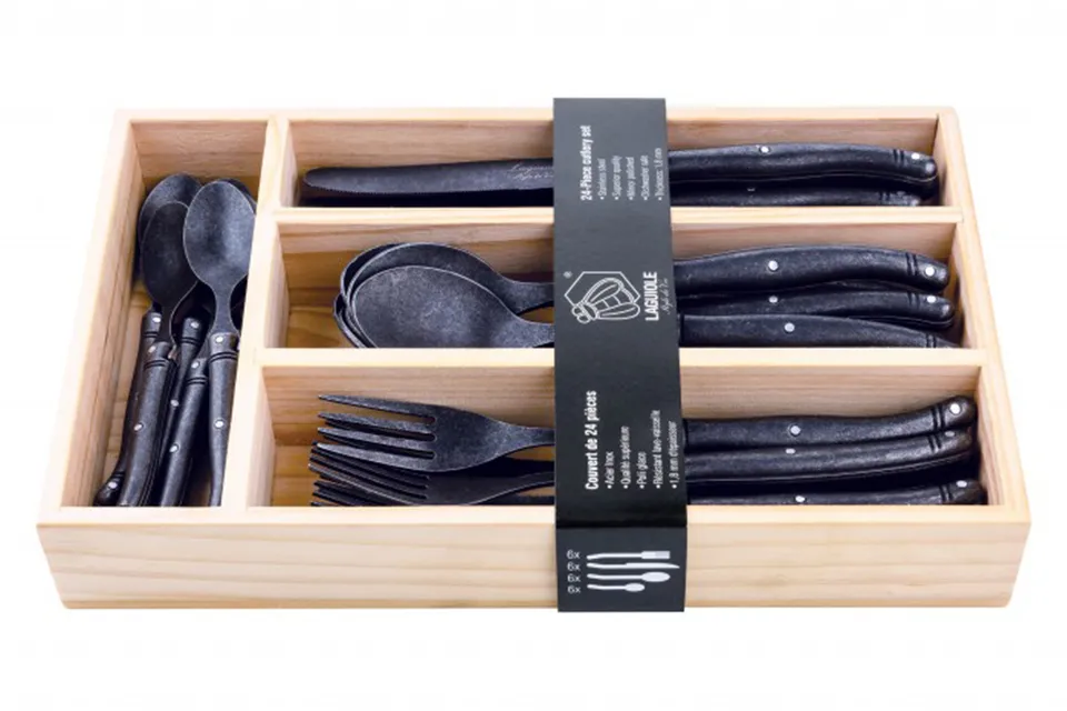 Laguiole | couvert 24-delig Black Stonewash 1,8 mm Laguiole | couvert 24-delig Black Stonewash 1,8 mm