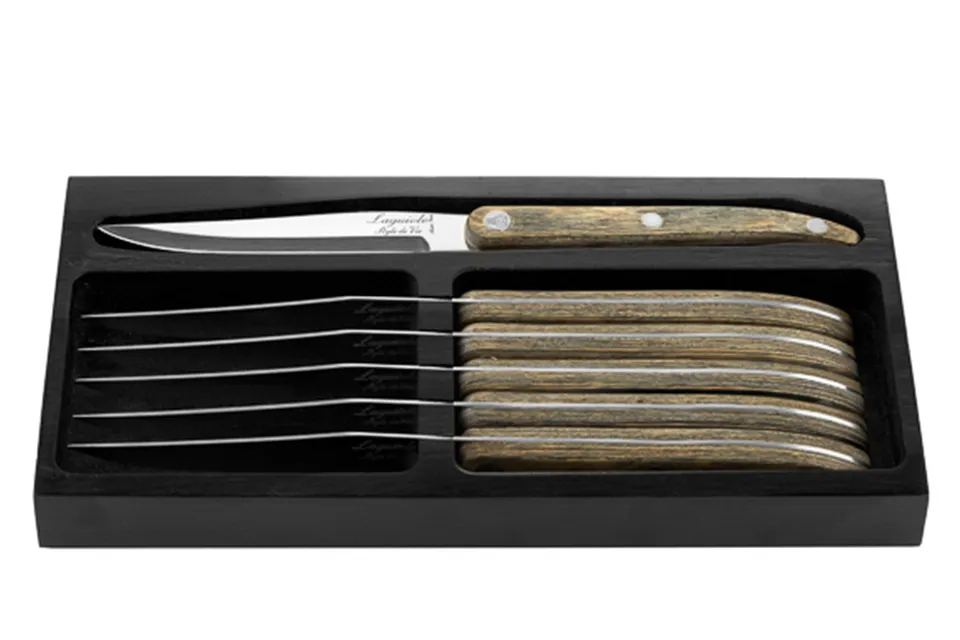 Laguiole Style de Vie | Prestige Line 6 Steakmessen Glad Lemmet Grijs Pakka Laguiole Style de Vie | Prestige Line 6 Steakmessen Glad Lemmet Grijs Pakka