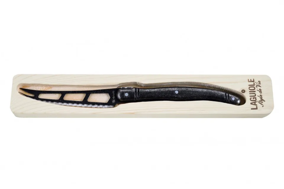 Laguiole Style de Vie | Premium Line 1 Kaasmes in houten tray Black Stonewash Laguiole Style de Vie | Premium Line 1 Kaasmes in houten tray Black Stonewash