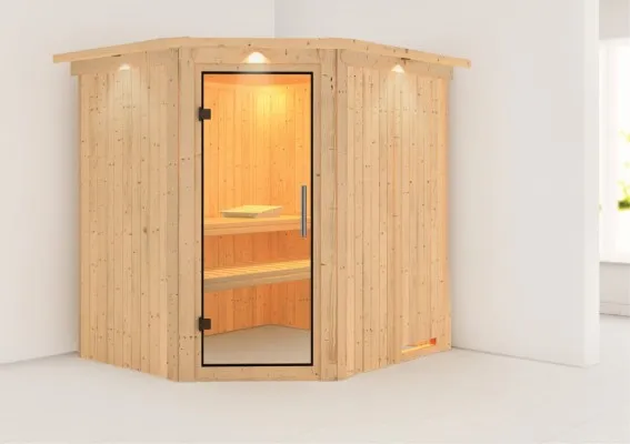 Karibu | Sauna Lilja met Dakkraag | Helderglas Karibu | Sauna Lilja met Dakkraag | Helderglas