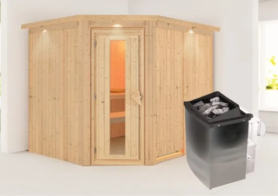 Karibu | Sauna Malin met Dakkraag | Energiesparend | Kachel 9 kW Geïntegreerde Bediening Karibu | Sauna Malin met Dakkraag | Energiesparend | Kachel 9 kW Geïntegreerde Bediening