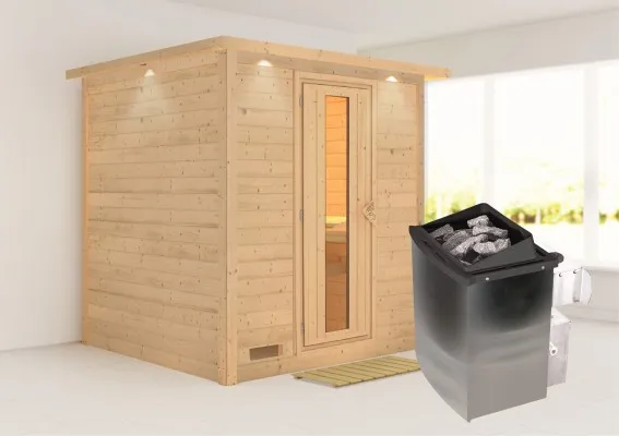 Karibu | Sauna Mojave met Dakkraag | Energiesparend | Kachel 9 kW Geïntegreerde Bediening Karibu | Sauna Mojave met Dakkraag | Energiesparend | Kachel 9 kW Geïntegreerde Bediening