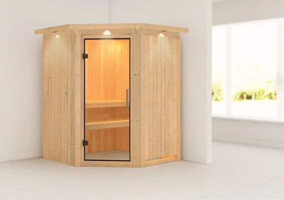 Karibu | Sauna Nanja met Dakkraag | Helderglas Karibu | Sauna Nanja met Dakkraag | Helderglas