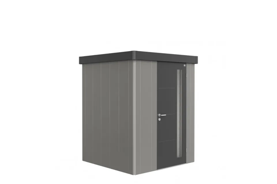 Biohort | Berging Neo 1A Variant 2.3 | Enkele Deur | Wanden Kwartgrijs-Metallic - Dak Donkergrijs-Me