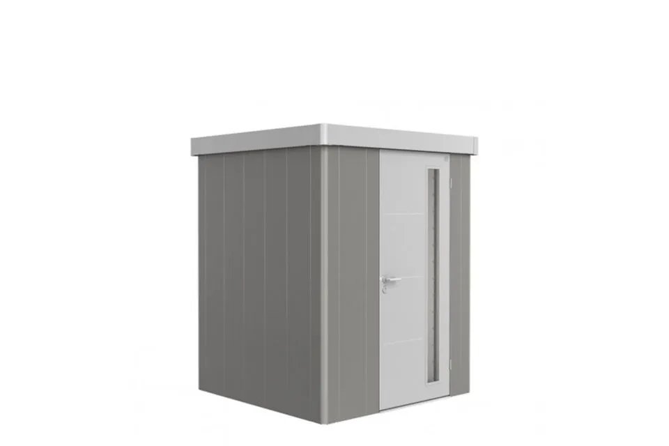 Biohort | Berging Neo 1A Variant 2.1 | Enkele Deur | Wanden Kwartgrijs-Metallic - Dak Zilver-Metalli