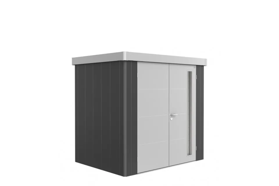 Biohort | Berging Neo 1B Variant 3.1 | Dubbele Deur | Wanden Donkergrijs-Metallic - Dak Zilver-Metal