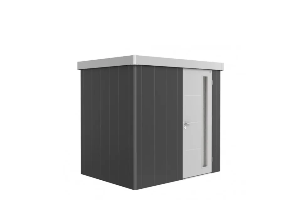 Biohort | Berging Neo 1B Variant 3.1 | Enkele Deur | Wanden Donkergrijs-Metallic - Dak Zilver-Metall