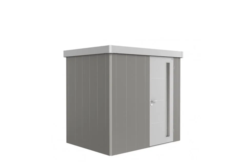 Biohort | Berging Neo 1B Variant 2.1 | Enkele Deur | Wanden Kwartgrijs-Metallic - Dak Zilver-Metalli