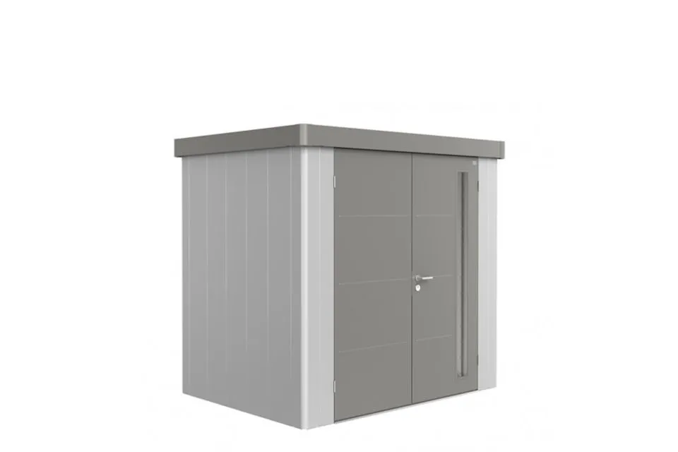 Biohort | Berging Neo 1B Variant 1.2 | Dubbele Deur | Wanden Zilver-Metallic - Dak Kwartsgrijs-Metal