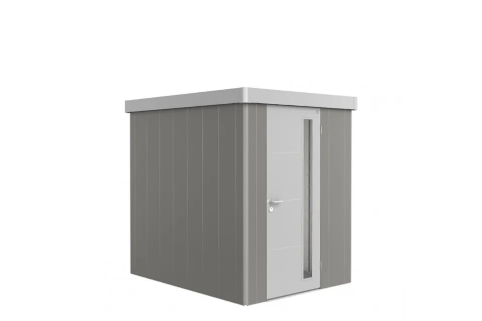 Biohort | Berging Neo 2A Variant 2.1 | Enkele Deur | Wanden Kwartgrijs-Metallic - Dak Zilver-Metalli