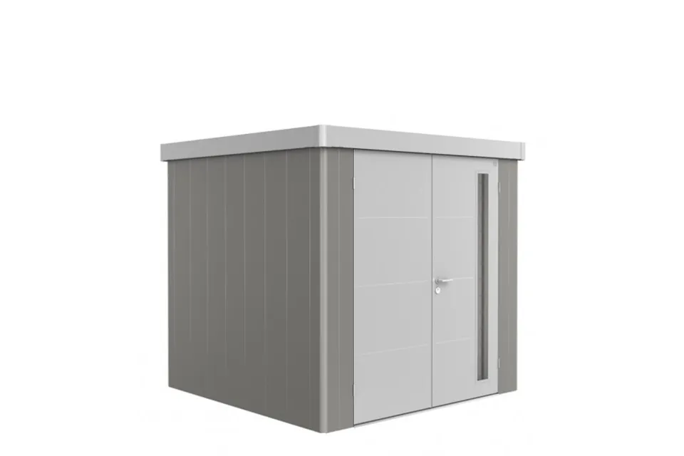 Biohort | Berging Neo 2B Variant 2.1 | Dubbele Deur | Wanden Kwartgrijs-Metallic - Dak Zilver-Metall