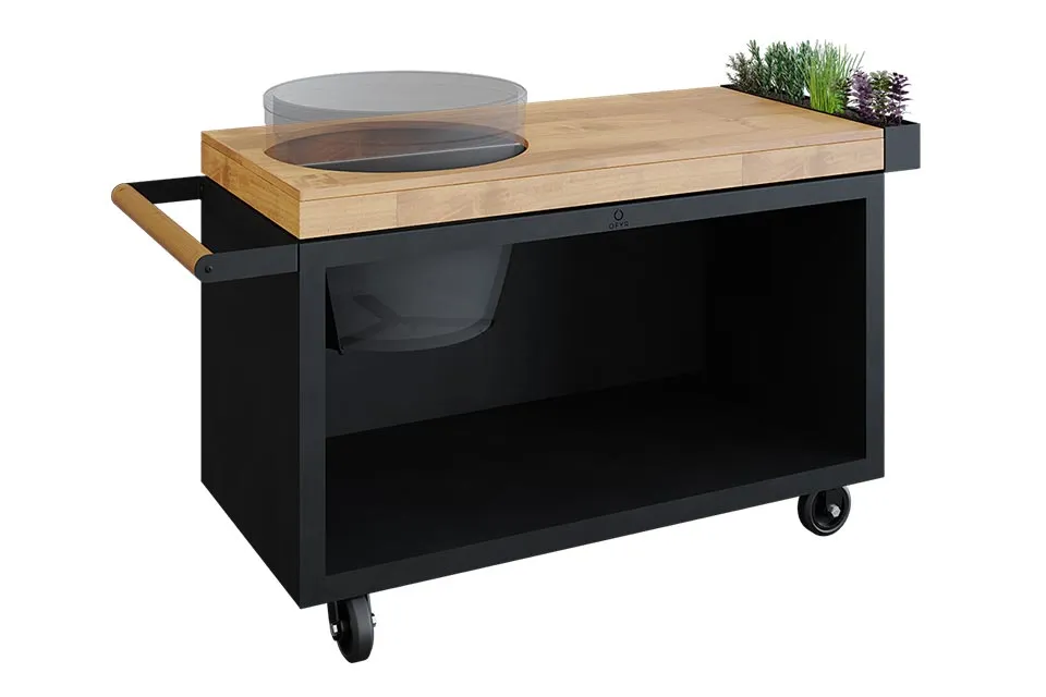 OFYR | Kamado Table PRO | Black - Teak Wood | BGE
