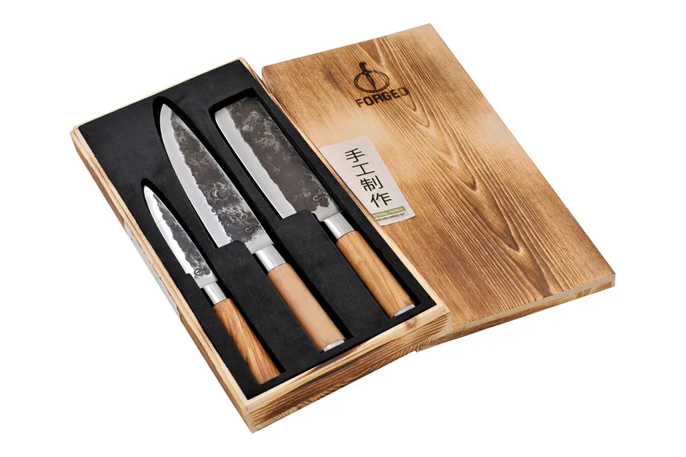 Olive Forged | 3-Delig: koksmes, hakbijl en universeel mes Olive Forged | 3-Delig: koksmes, hakbijl en universeel mes
