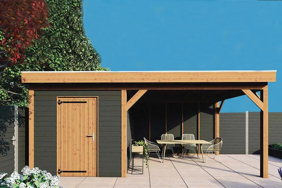 Fonteyn | Tuinhuis met Overkapping Traditioneel 6100 x 3300 | Zwart Geïmpregneerde Vuren Wanden Fonteyn | Tuinhuis met Overkapping Traditioneel 6100 x 3300 | Zwart Geïmpregneerde Vuren Wanden