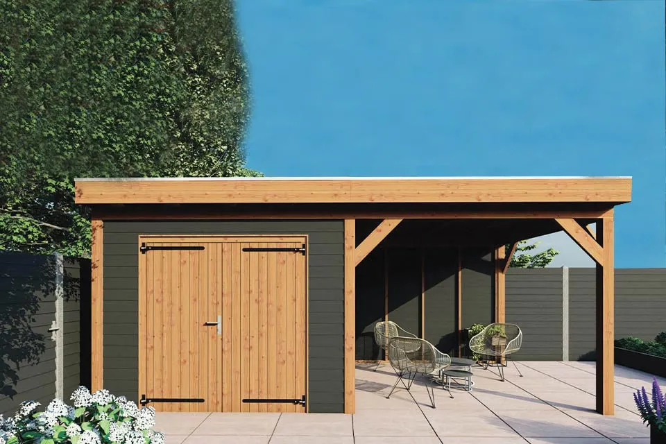 Fonteyn | Tuinhuis met Overkapping Traditioneel 5950 x 3300 | Zwart Geïmpregneerde Vuren Wanden Fonteyn | Tuinhuis met Overkapping Traditioneel 5950 x 3300 | Zwart Geïmpregneerde Vuren Wanden