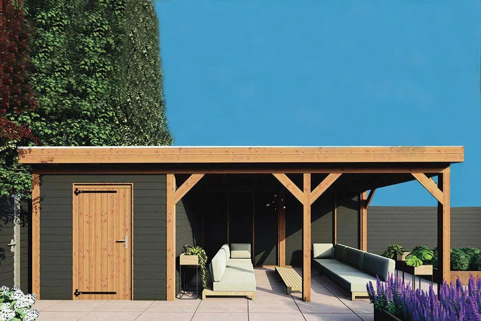 Fonteyn | Tuinhuis met Overkapping Traditioneel 7300 x 3300 | Zwart Geïmpregneerde Vuren Wanden Fonteyn | Tuinhuis met Overkapping Traditioneel 7300 x 3300 | Zwart Geïmpregneerde Vuren Wanden