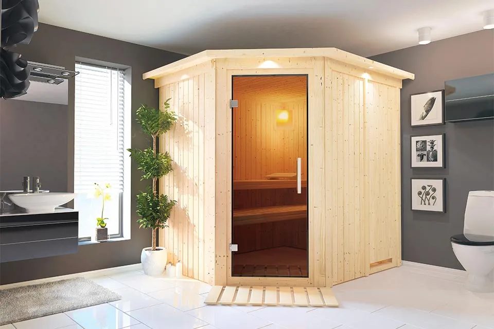 Karibu | Sauna Lilja met Dakkraag | Antracietglas Karibu | Sauna Lilja met Dakkraag | Antracietglas