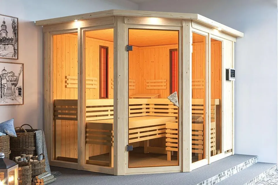 Karibu Ava Sauna met Dakkraag Kachel 9 kW Externe Bediening