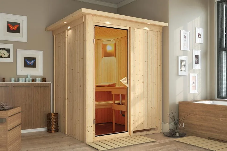 Karibu | Norin Sauna met Dakkraag | Bronzeglas Deur Karibu | Norin Sauna met Dakkraag | Bronzeglas Deur