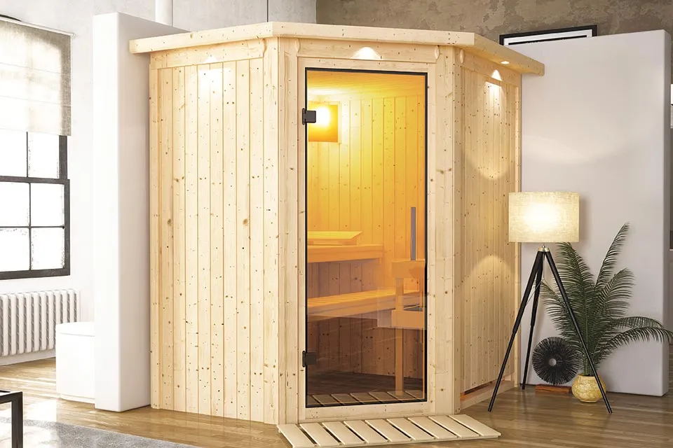 Karibu Taurin Sauna met Dakkraag Helderglas Deur