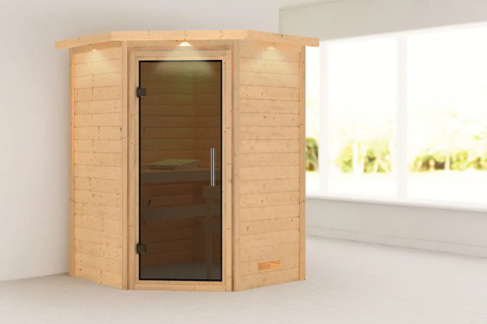 Karibu | Sauna Alicja met Dakkraag | Antracietglas