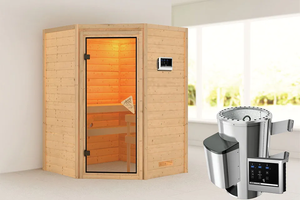 Karibu | Sauna Alicja | Bronzeglas | Biokachel 3,6 kW Externe Bediening