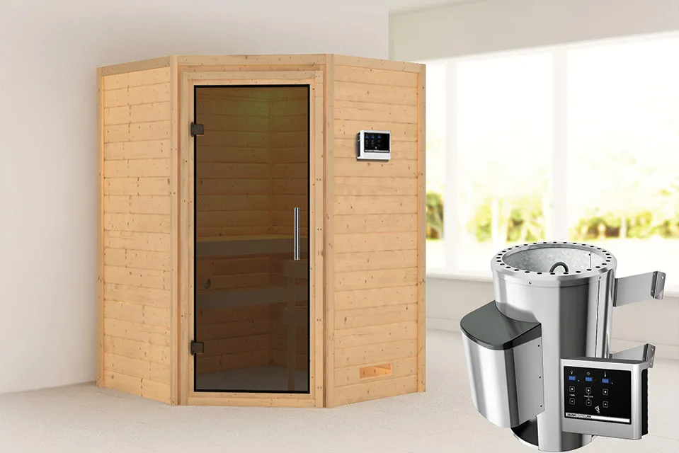 Karibu | Sauna Alicja | Antracietglas | Biokachel 3,6 kW Externe Bediening