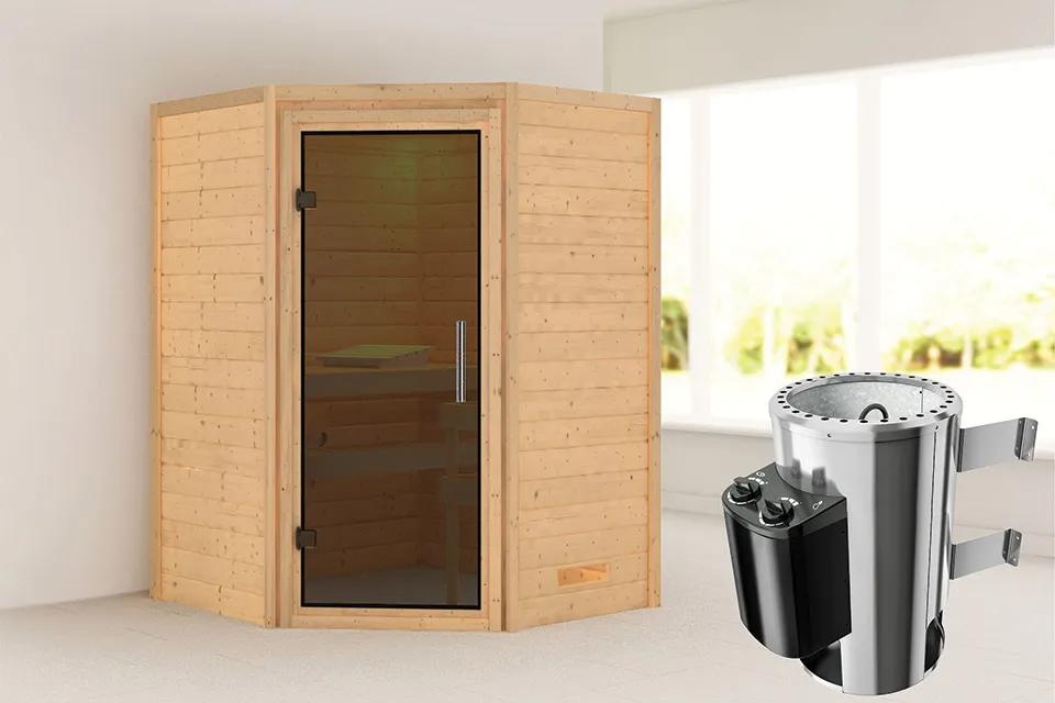 Karibu | Sauna Alicja | Antracietglas | Kachel 3,6 kW Geïntegreerde Bediening