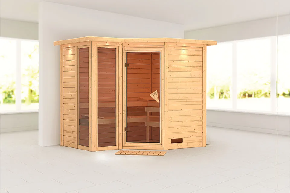 Karibu | Amara Sauna met Dakkraag | Bronzeglas Deur Karibu | Amara Sauna met Dakkraag | Bronzeglas Deur