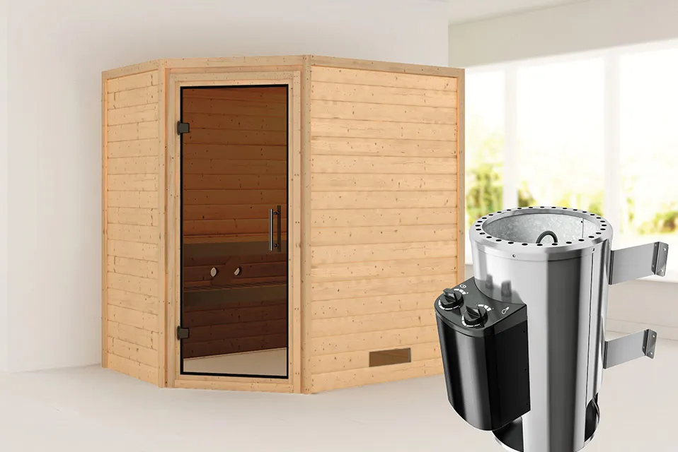 Karibu | Sauna Cilja | Antracietglas | Kachel 3,6 kW Geïntegreerde Bediening Karibu | Sauna Cilja | Antracietglas | Kachel 3,6 kW Geïntegreerde Bediening