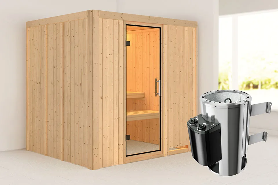 Karibu | Sauna Daria | Helderglas | Kachel 3,6 kW Geïntegreerde Bediening Karibu | Sauna Daria | Helderglas | Kachel 3,6 kW Geïntegreerde Bediening