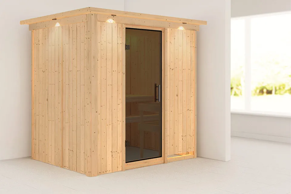 Karibu | Fanja Sauna met Dakkraag | Antracietglas Karibu | Fanja Sauna met Dakkraag | Antracietglas
